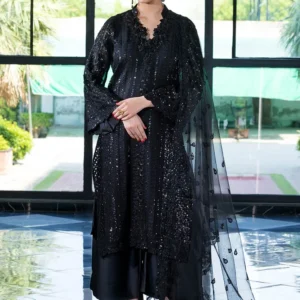 Black Pakistani party wear embroidered chiffon suit