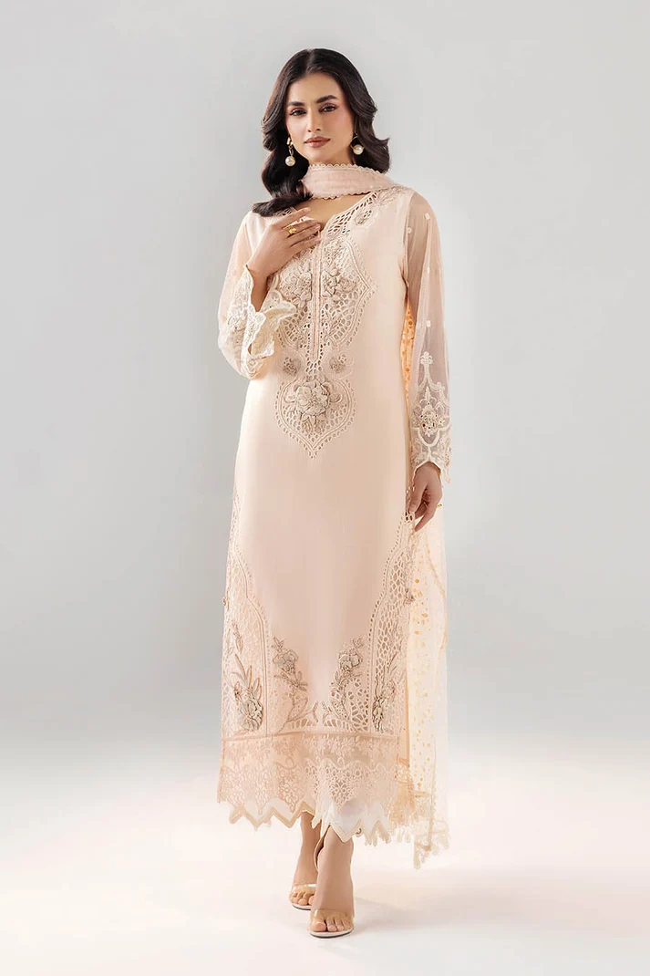 Embroidered cotton suit set with 3D embellished dupatta for women

